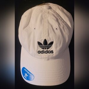adidas White Hat With Black Trefoil Originals Relaxed Strapback, Baseball Cap OS